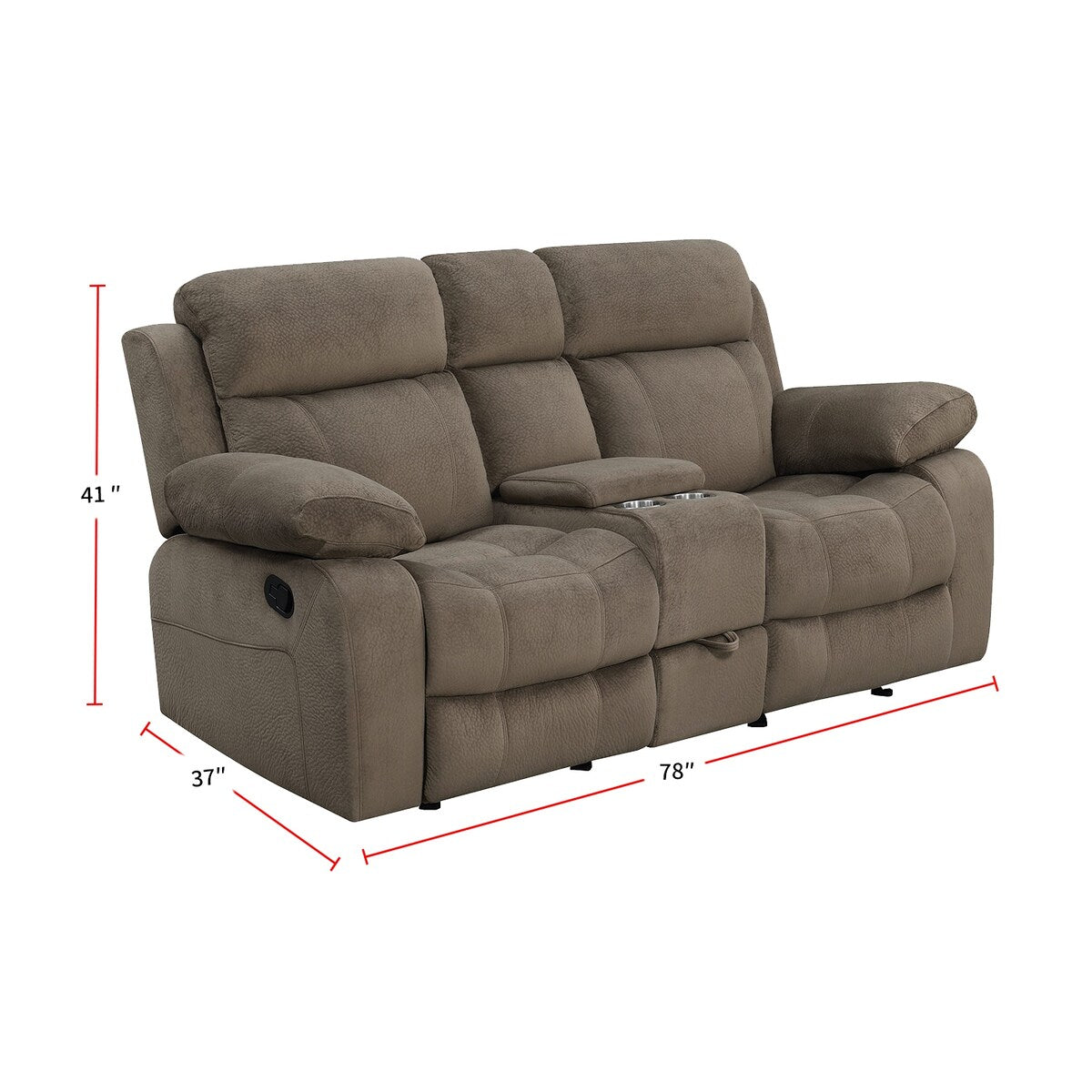 Fabric Reclining Loveseat with Cup Holders in Mocha