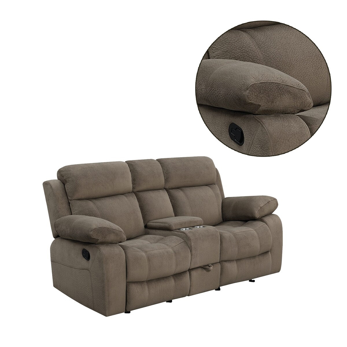 Fabric Reclining Loveseat with Cup Holders in Mocha