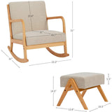 EROMMY Fabric Rocking Chair,Mid-Century Glider Rocker with Padded Seat, with Ottoman,Seat Wood Base,Linen Accent Chair