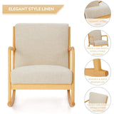 EROMMY Fabric Rocking Chair,Mid-Century Glider Rocker with Padded Seat, with Ottoman,Seat Wood Base,Linen Accent Chair