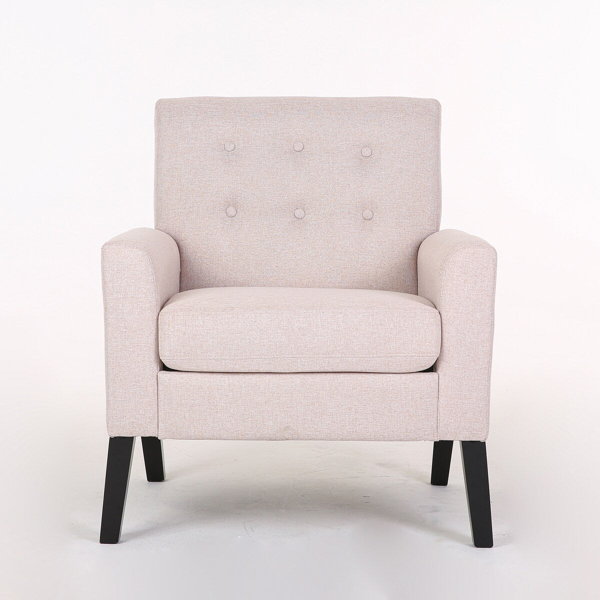 Fabric Single Person Sofa, Button Tufted Cushion, Solid Wood Chair Legs, Standard Backrest, with Soft Armrests