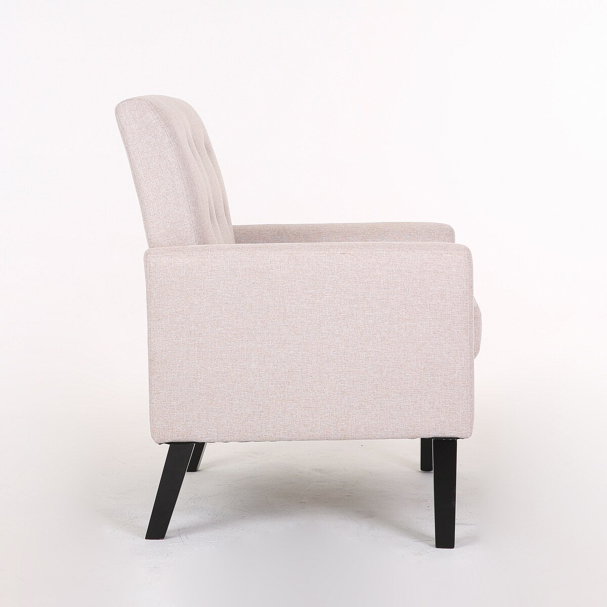 Fabric Single Person Sofa, Button Tufted Cushion, Solid Wood Chair Legs, Standard Backrest, with Soft Armrests