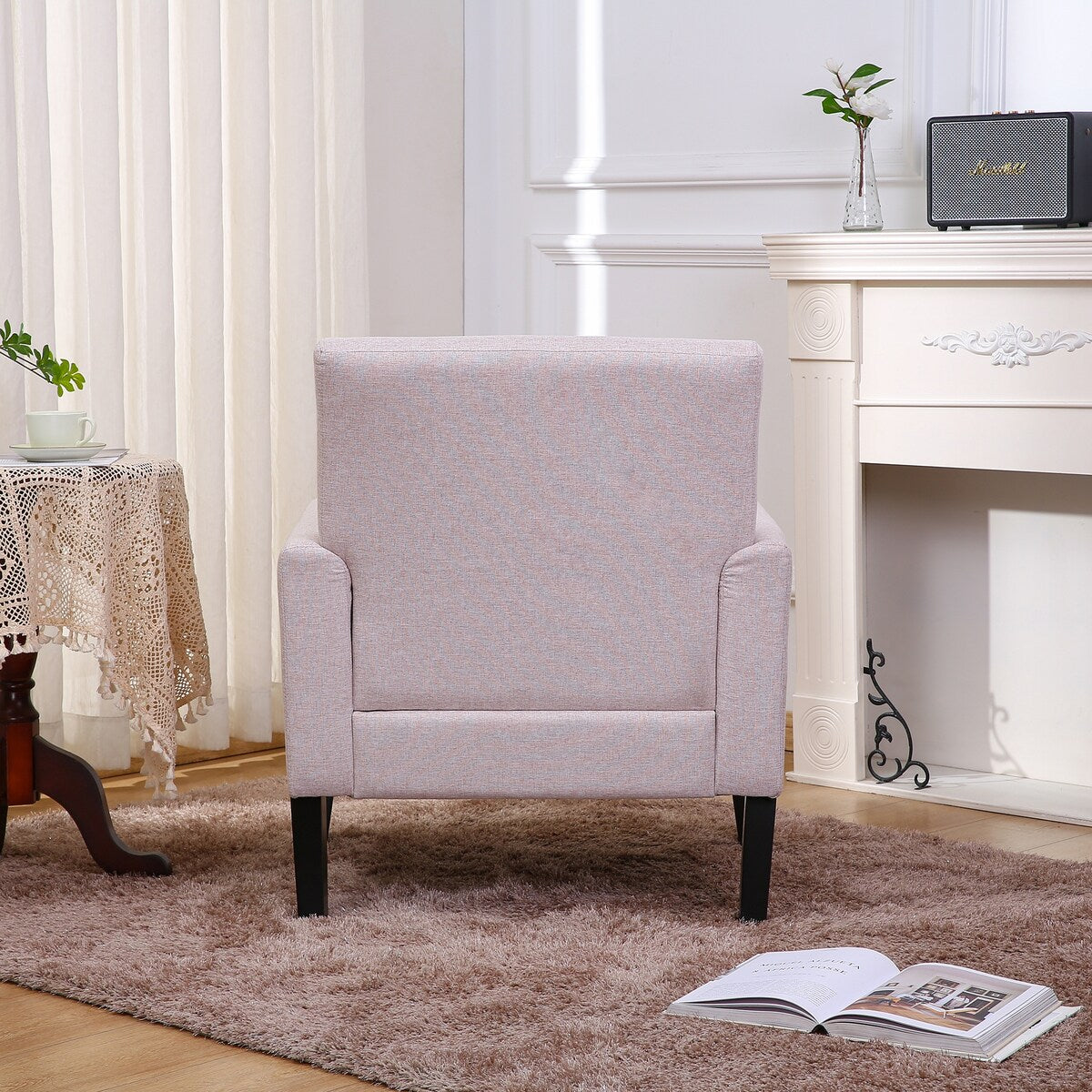 Fabric Single Person Sofa, Button Tufted Cushion, Solid Wood Chair Legs, Standard Backrest, with Soft Armrests