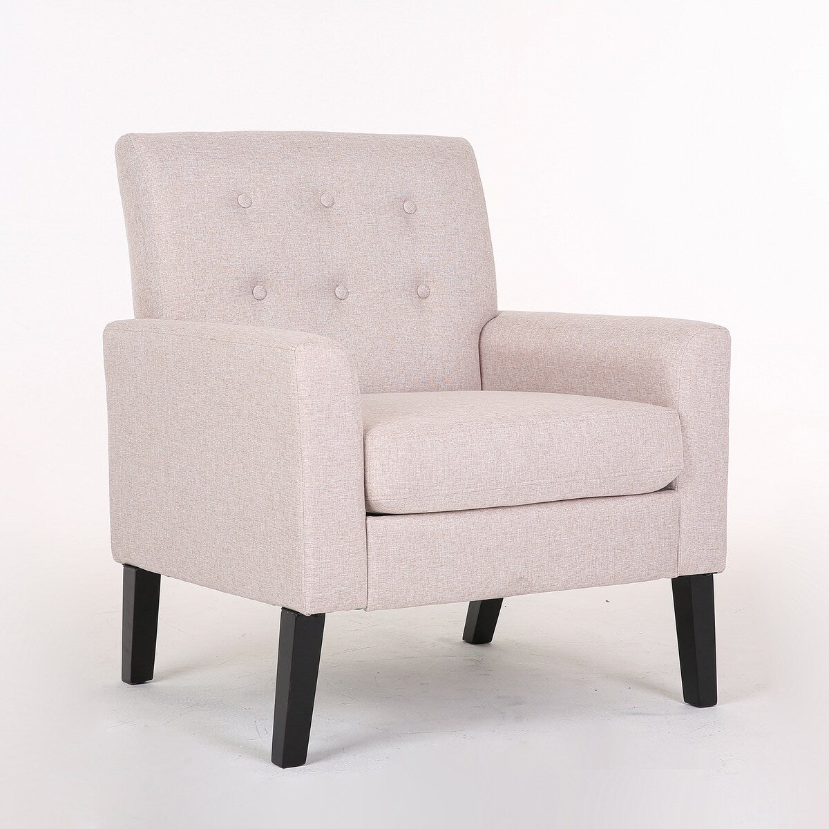 Fabric Single Person Sofa, Button Tufted Cushion, Solid Wood Chair Legs, Standard Backrest, with Soft Armrests