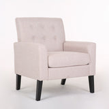 Fabric Single Person Sofa, Button Tufted Cushion, Solid Wood Chair Legs, Standard Backrest, with Soft Armrests