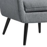 Fabric Upholstered Button Tufted Wooden Chair, Gray and Black
