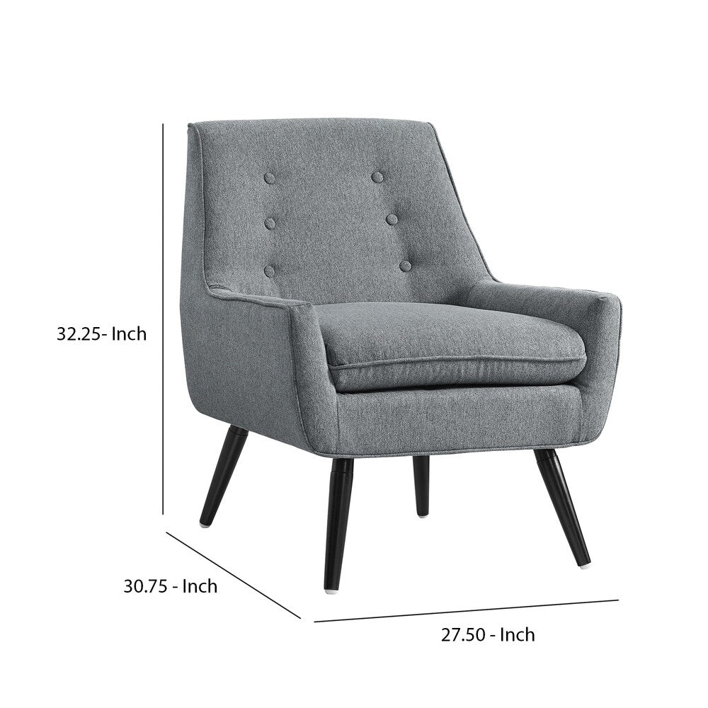 Fabric Upholstered Button Tufted Wooden Chair, Gray and Black