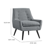 Fabric Upholstered Button Tufted Wooden Chair, Gray and Black