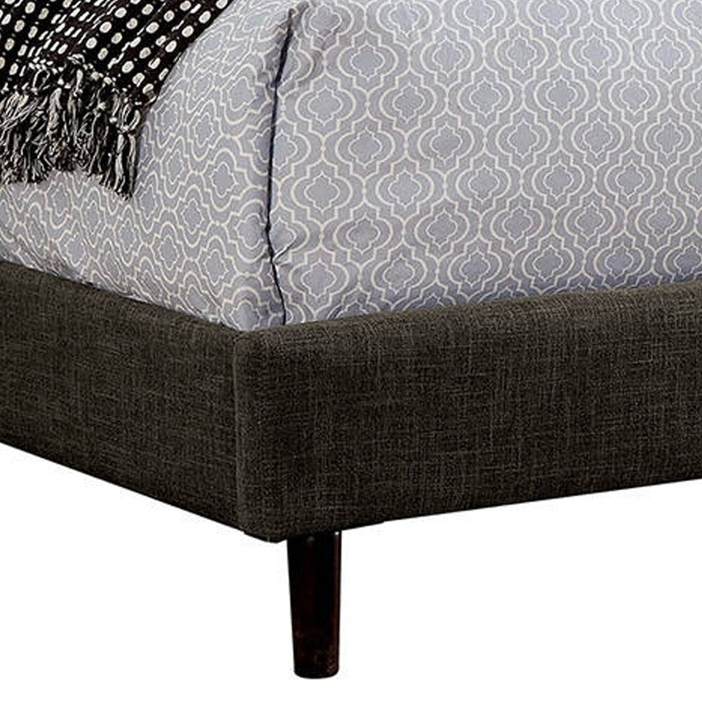 Fabric Upholstered California King Size Bed with X Stitch Headboard, Brown