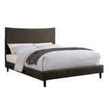 Fabric Upholstered California King Size Bed with X Stitch Headboard, Brown