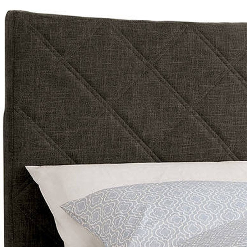 Fabric Upholstered California King Size Bed with X Stitch Headboard, Brown