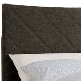 Fabric Upholstered California King Size Bed with X Stitch Headboard, Brown
