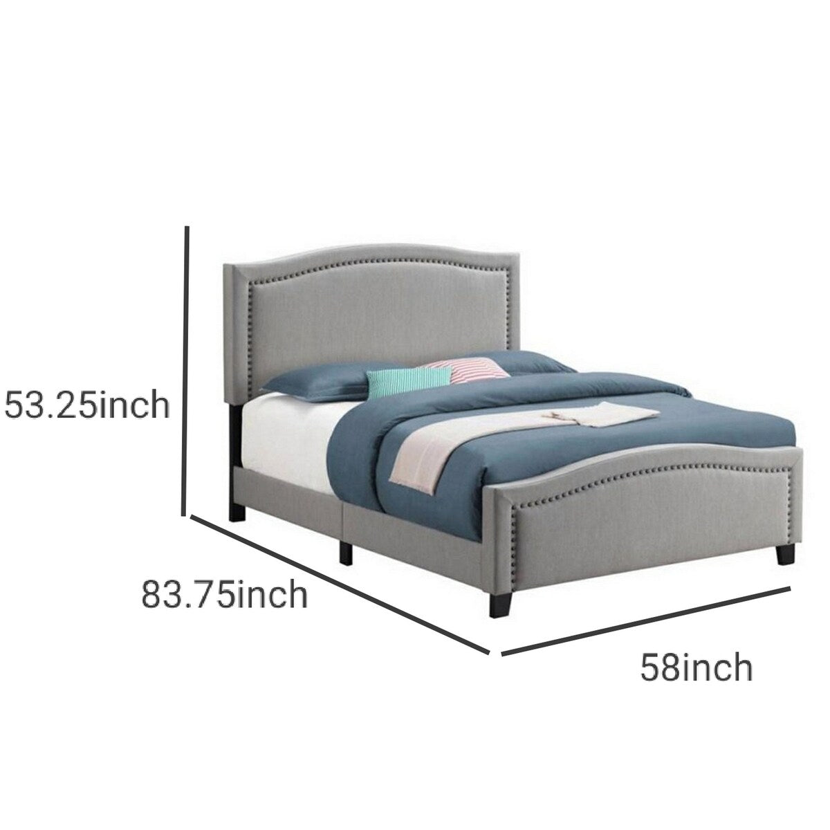 Fabric Upholstered Curved Design Full Bed, Gray
