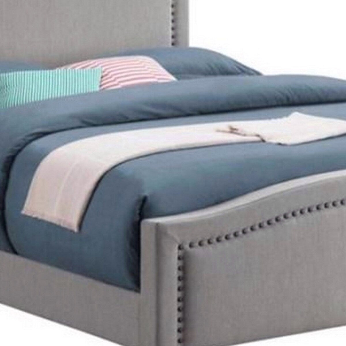 Fabric Upholstered Curved Design Full Bed, Gray