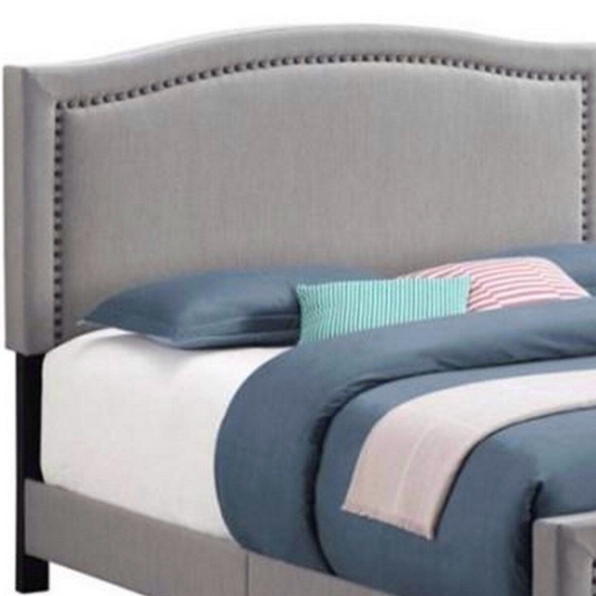 Fabric Upholstered Curved Design Full Bed, Gray