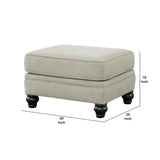 Fabric Upholstered Ottoman with Turned Legs, Light Gray and Black
