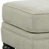 Fabric Upholstered Ottoman with Turned Legs, Light Gray and Black