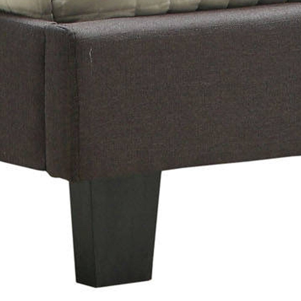 Fabric Upholstered Queen Bed with Button Tufted Headboard, Brown