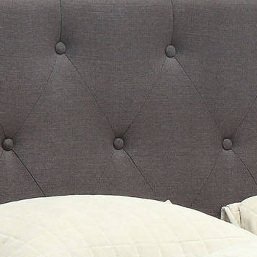 Fabric Upholstered Queen Bed with Button Tufted Headboard, Brown