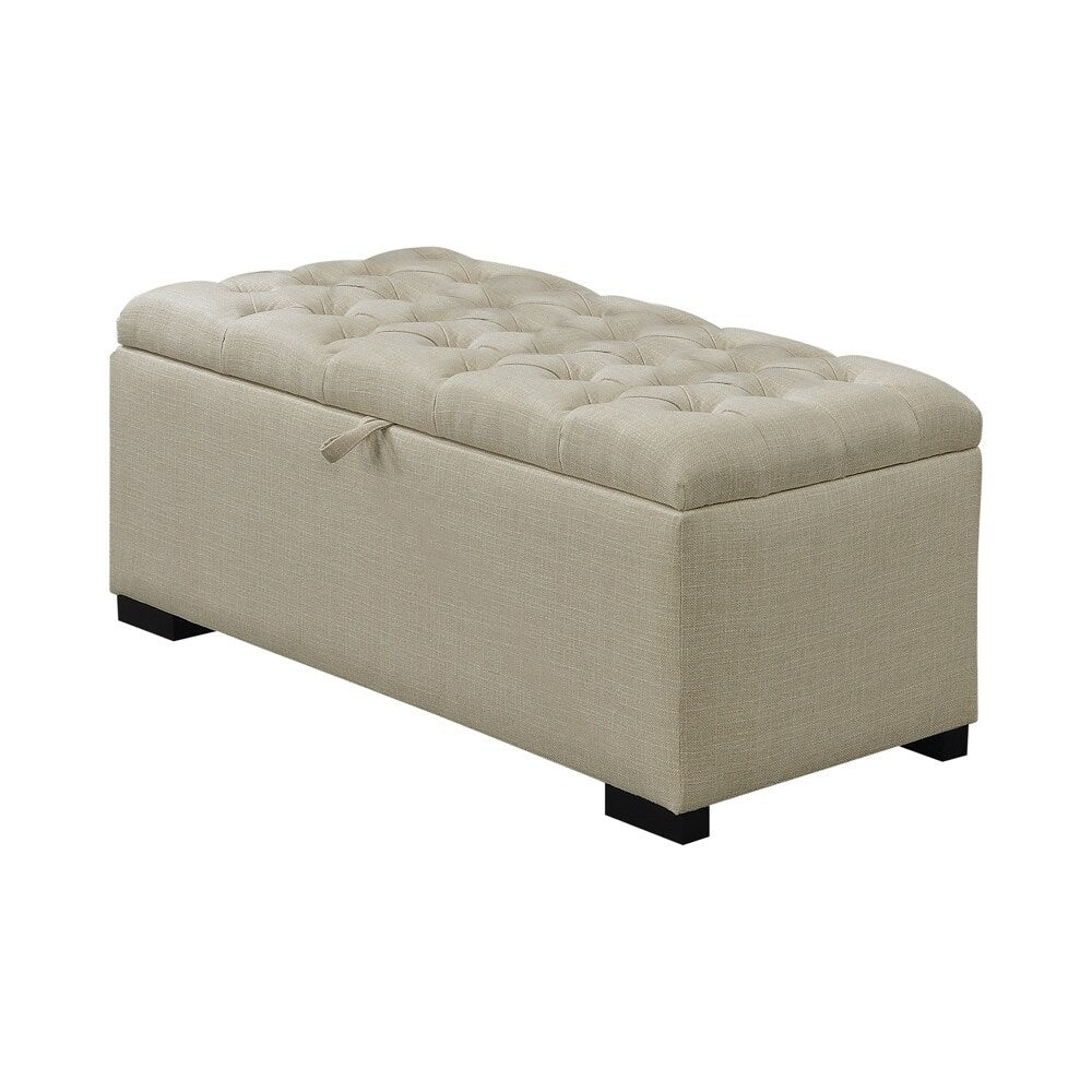 Fabric Upholstered Rectangular Storage Bench with Button Tufted Seat, Beige