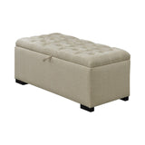 Fabric Upholstered Rectangular Storage Bench with Button Tufted Seat, Beige