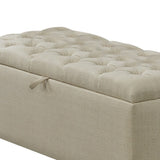 Fabric Upholstered Rectangular Storage Bench with Button Tufted Seat, Beige