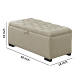 Fabric Upholstered Rectangular Storage Bench with Button Tufted Seat, Beige