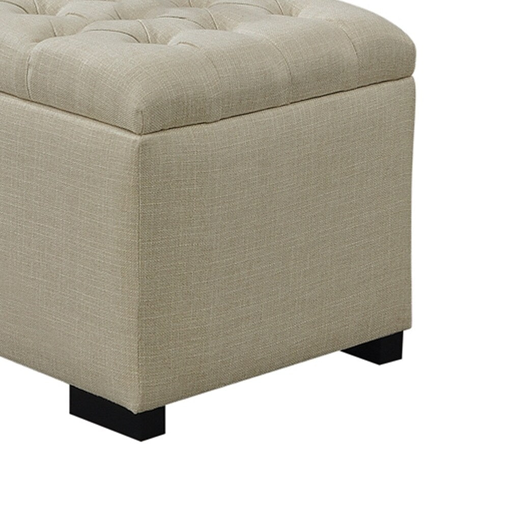 Fabric Upholstered Rectangular Storage Bench with Button Tufted Seat, Beige