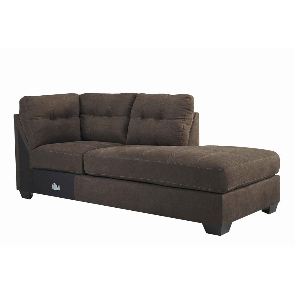 Fabric Upholstered Right Arm Facing Corner Chaise with Tufted Back, Brown