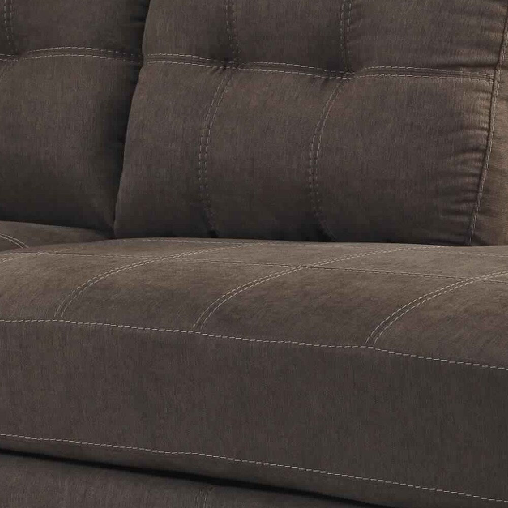 Fabric Upholstered Right Arm Facing Corner Chaise with Tufted Back, Brown