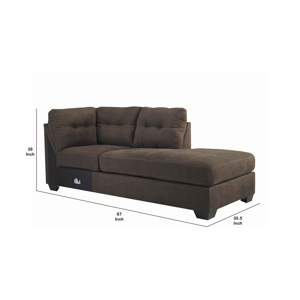 Fabric Upholstered Right Arm Facing Corner Chaise with Tufted Back, Brown