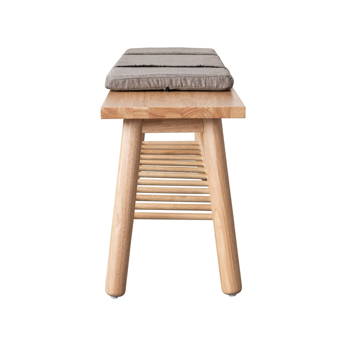 Fabric Upholstered Rubberwood Bench with Shelf and Cushion