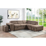 Fabric Upholstered Sectional Sofa with Pull-Out Sleeper in Brown