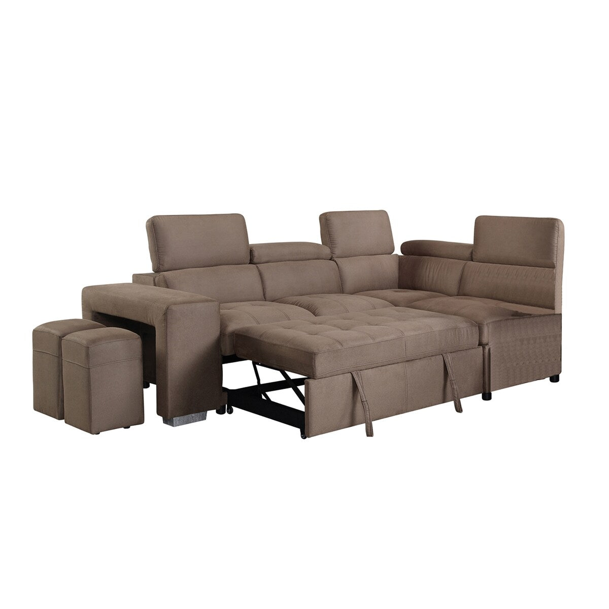 Fabric Upholstered Sectional Sofa with Pull-Out Sleeper in Brown
