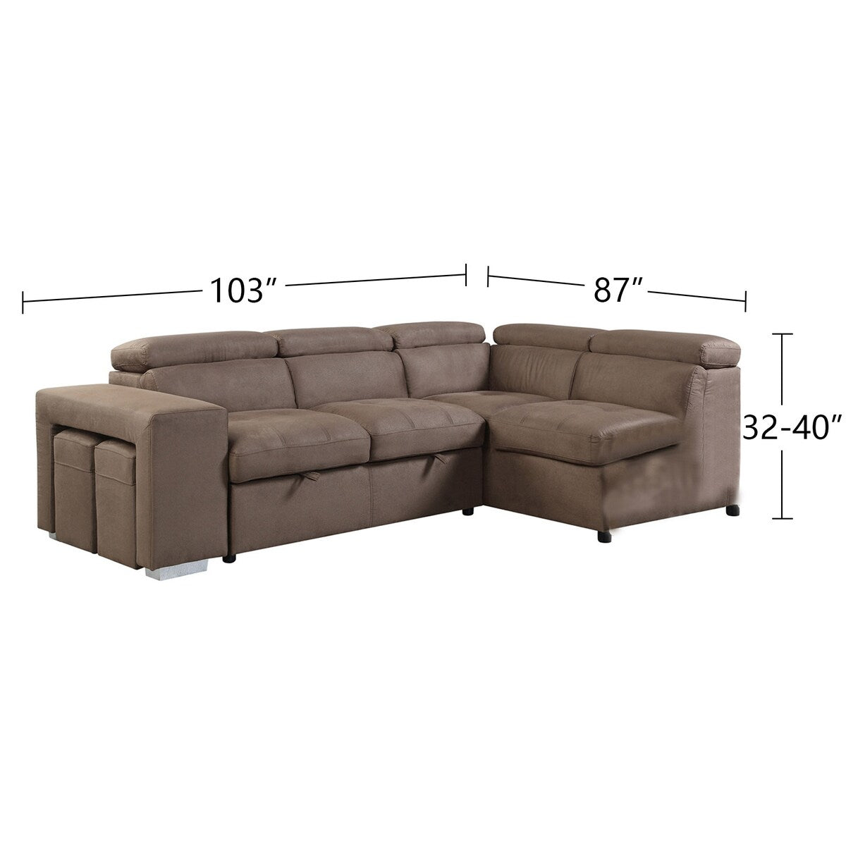 Fabric Upholstered Sectional Sofa with Pull-Out Sleeper in Brown