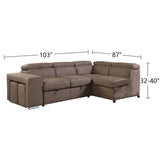 Fabric Upholstered Sectional Sofa with Pull-Out Sleeper in Brown