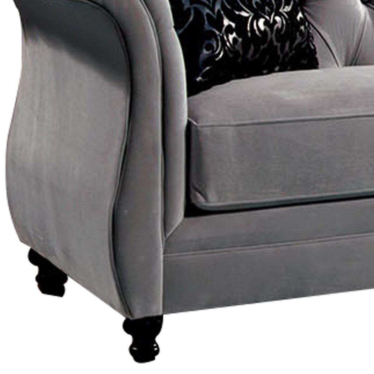 Fabric Upholstered Sectional with Button Tufted Backrest, Gray