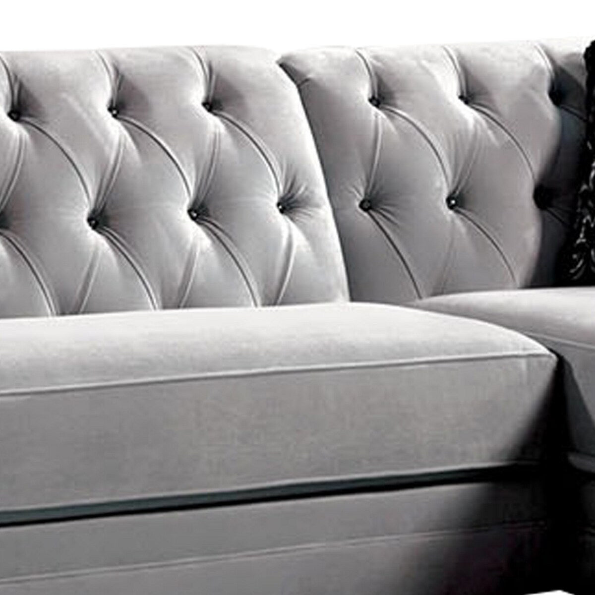 Fabric Upholstered Sectional with Button Tufted Backrest, Gray