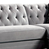 Fabric Upholstered Sectional with Button Tufted Backrest, Gray