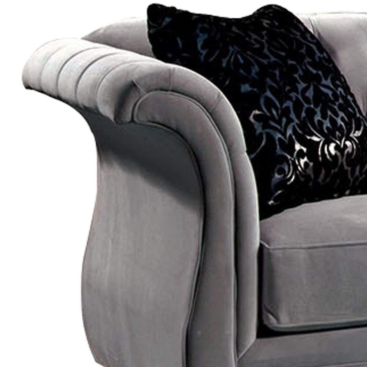 Fabric Upholstered Sectional with Button Tufted Backrest, Gray