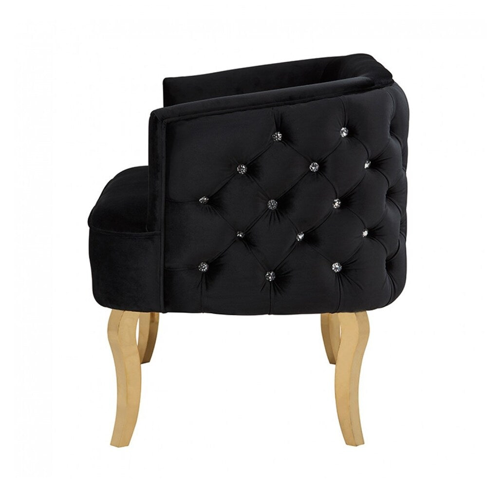 Fabric Upholstered Sofa with Button Tufting and Metal Legs, Black and Gold