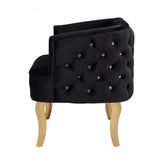 Fabric Upholstered Sofa with Button Tufting and Metal Legs, Black and Gold