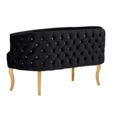 Fabric Upholstered Sofa with Button Tufting and Metal Legs, Black and Gold