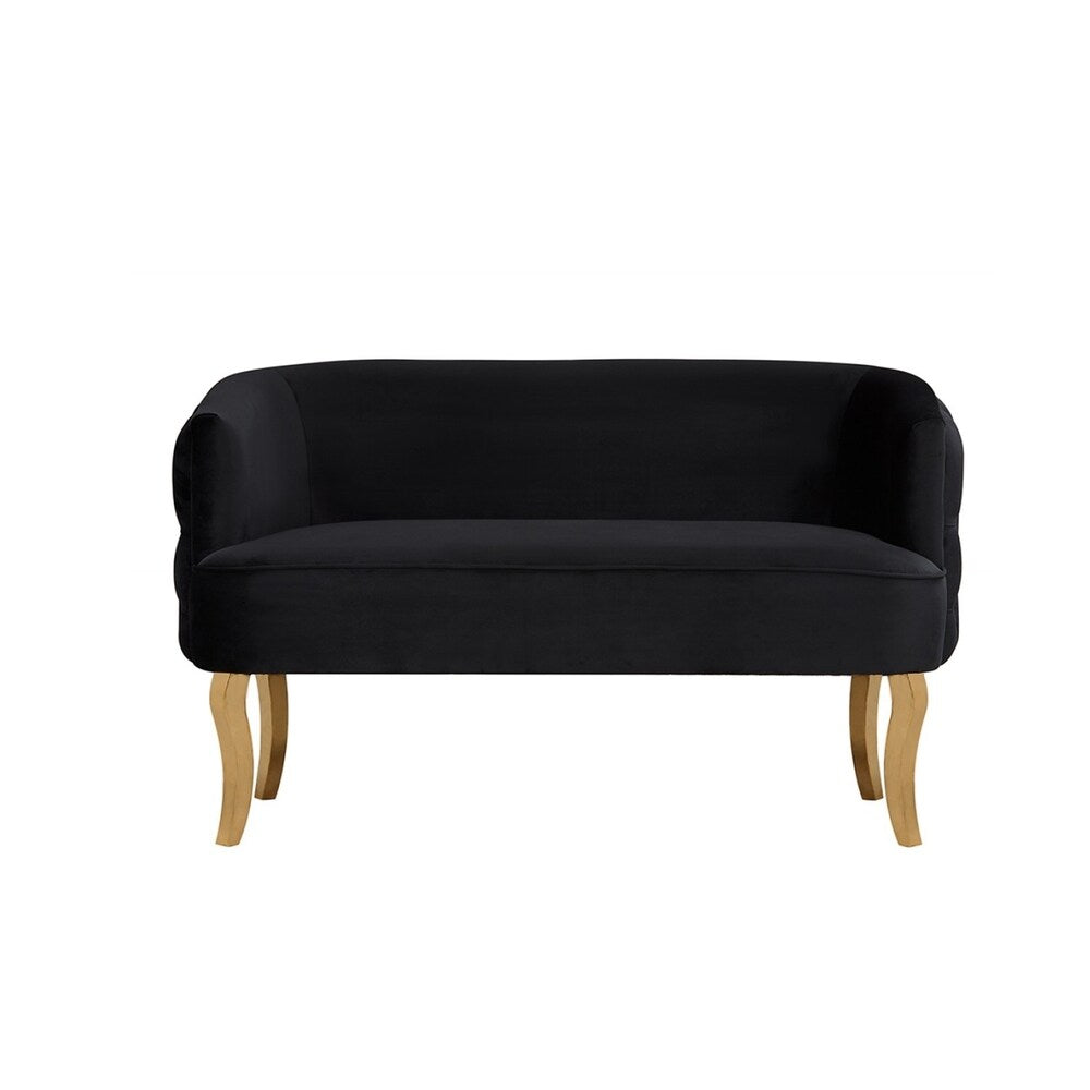 Fabric Upholstered Sofa with Button Tufting and Metal Legs, Black and Gold