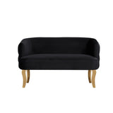 Fabric Upholstered Sofa with Button Tufting and Metal Legs, Black and Gold