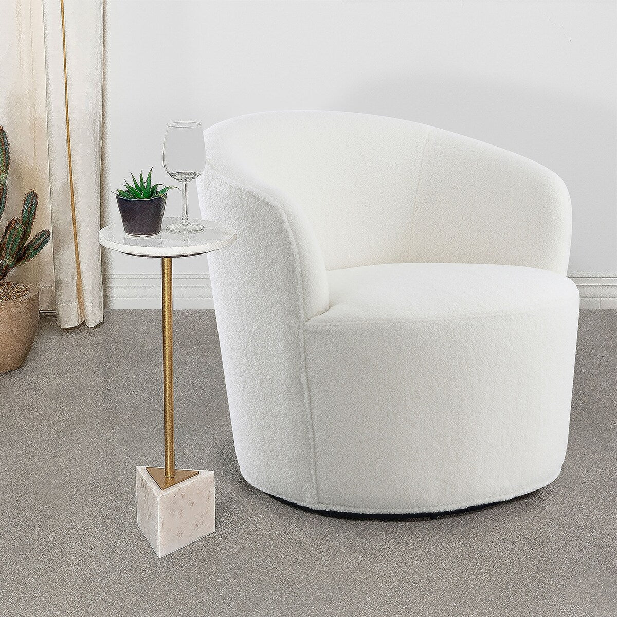 Fabric Upholstered Swivel Barrel Chair White
