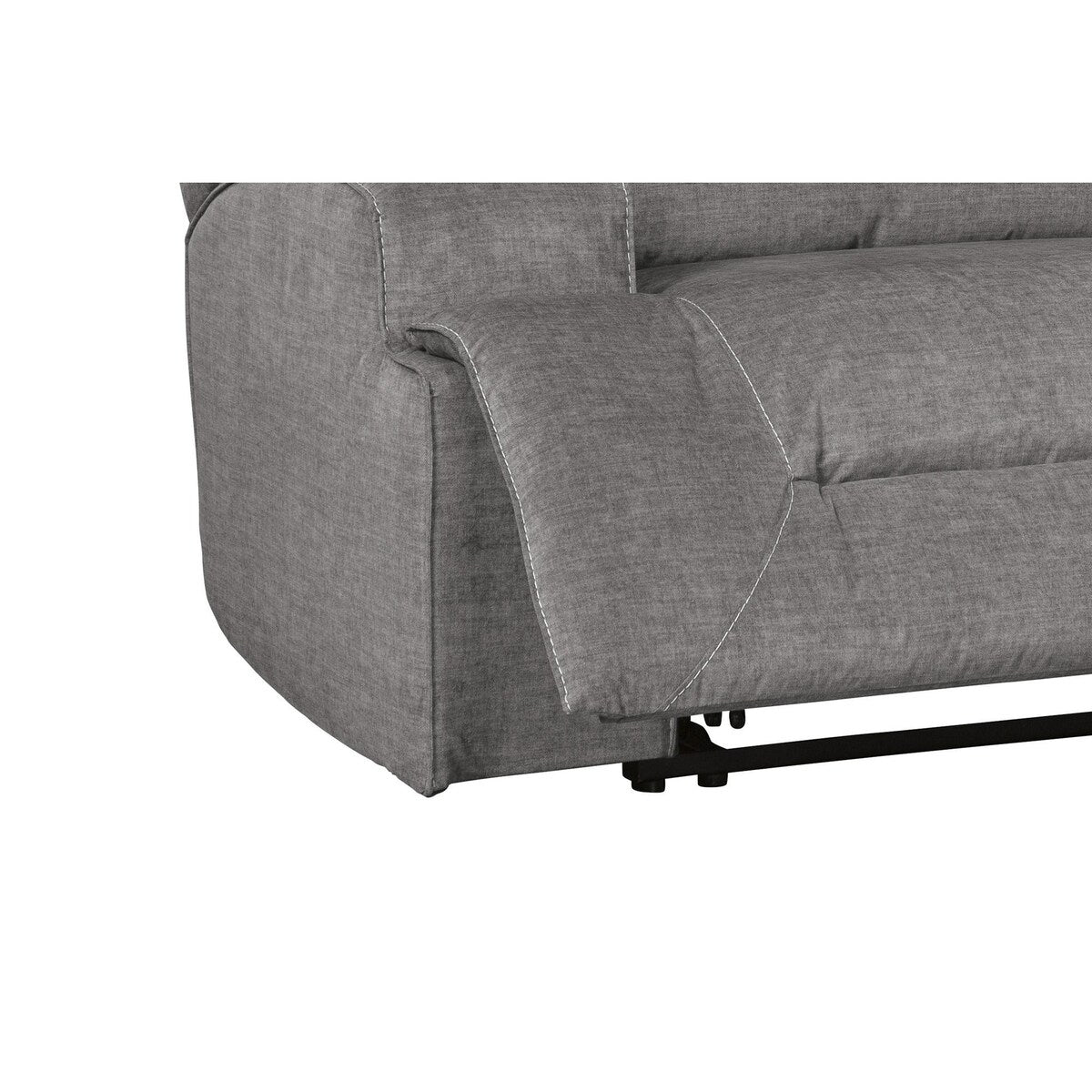 Fabric Upholstered Wide Seat Wooden Recliner with Contrast Stitching, Gray