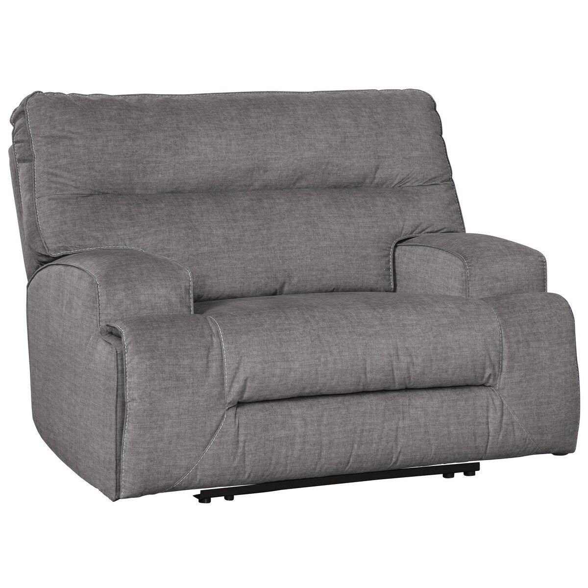 Fabric Upholstered Wide Seat Wooden Recliner with Contrast Stitching, Gray