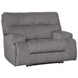 Fabric Upholstered Wide Seat Wooden Recliner with Contrast Stitching, Gray