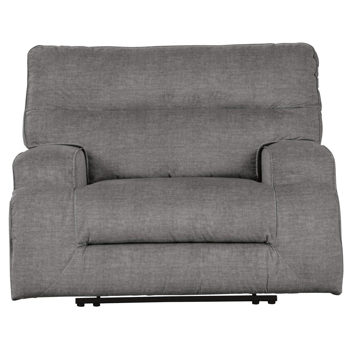 Fabric Upholstered Wide Seat Wooden Recliner with Contrast Stitching, Gray